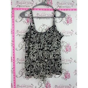 Krista Tankini swim suit Floral Print Ruffled Sleeveless Top - Black/Cream
